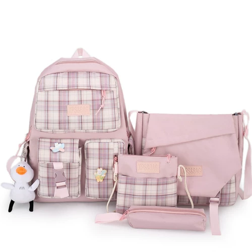 Ранец, вместительная и большая сумка через плечо, свежий милый комплект, рюкзак, для средней школы, 4 предмета