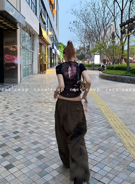 25FW撞色印花修身圆领短款T恤女