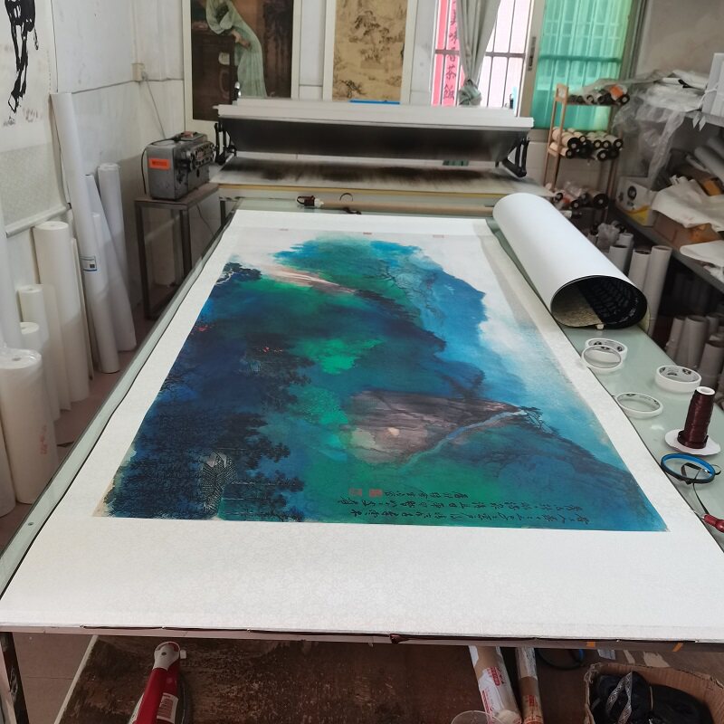 张大千谷口人家六尺横幅字画高清艺术微喷仿真复制酒店国画装饰画