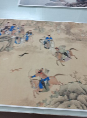 沈英 《围猎图 》复古书画人物国画横幅真迹微喷画芯装裱挂轴装裱