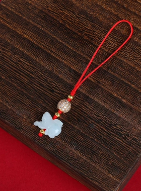 男女翡翠玉旺财运手机链吊坠六合