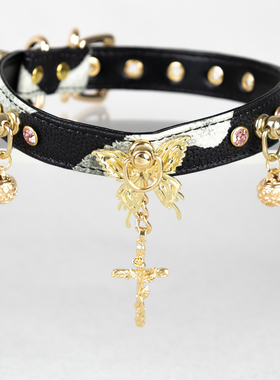 项圈定制刻字女m链子K9手工皮具外出十字架铃铛