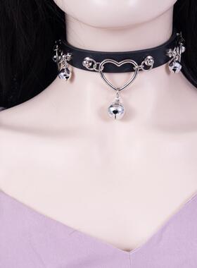 项圈定制刻字女m牵引绳链子K9手工皮具爱心铃铛颈圈女生