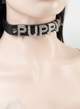 项圈定制刻字女m真皮k9带钻字母亚文化choker