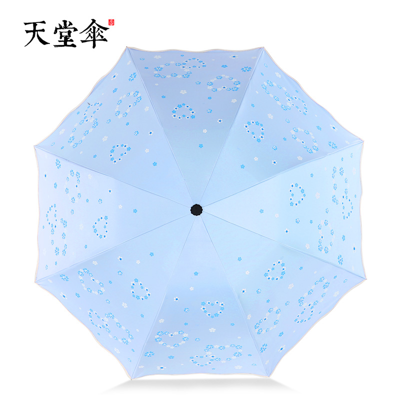 新品天堂伞遮阳伞晴雨伞女两用太阳伞防晒防紫外线黑胶折叠三折伞
