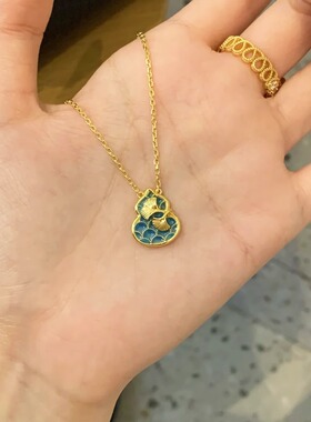 锁骨链珐琅彩青瓷色葫芦银项链