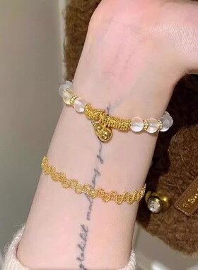 镀银简约透白水晶金色葫芦手链