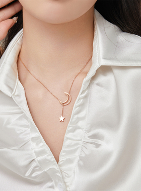 月亮星月项链女ins风玫瑰金