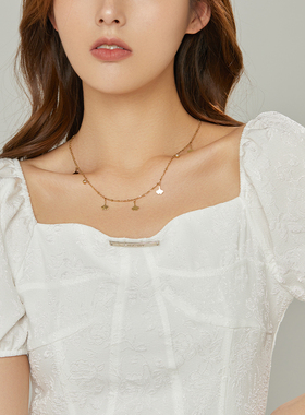 银杏叶元素项链女镶锆石