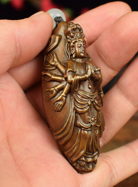 铜实心千手观音随身官印手把件