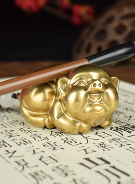 全黄铜实心生肖猪手把件小摆件