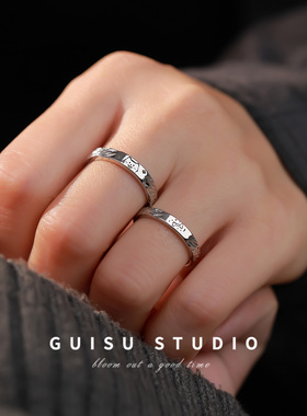 小狗的爱足银情侣对戒假一赔十