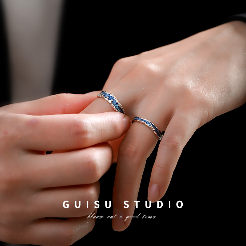 GUISU归素 荧光海小众设计高级感情侣对戒999纯银戒指一对开口戒 - 图2