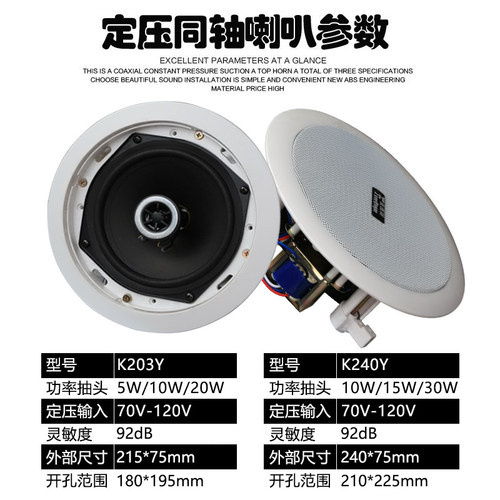 同轴吸顶喇叭天花吊顶音响嵌入式定压定阻家用商铺黑白色音箱爆款 - 图2