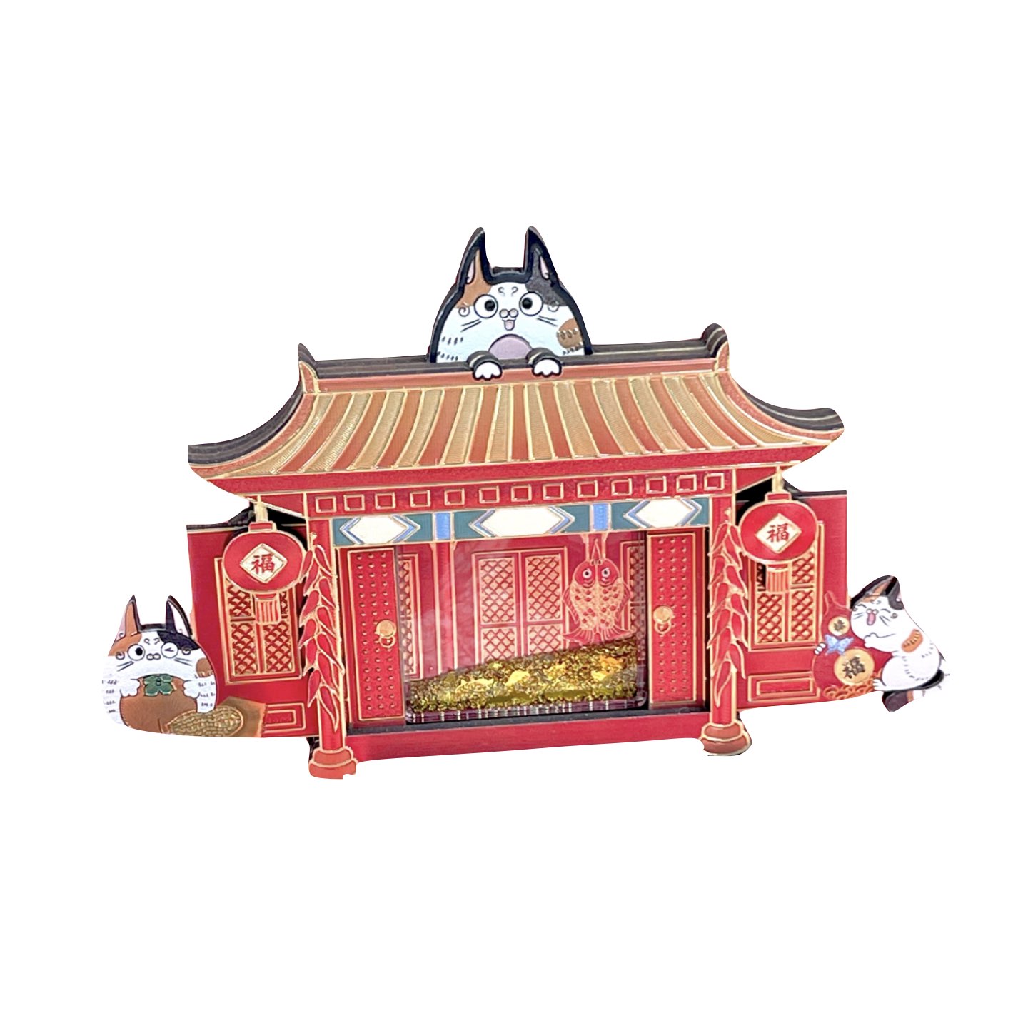 湖南省博物馆汉小狸萌猫全家福木制流沙冰箱贴乔迁搬家可爱礼物