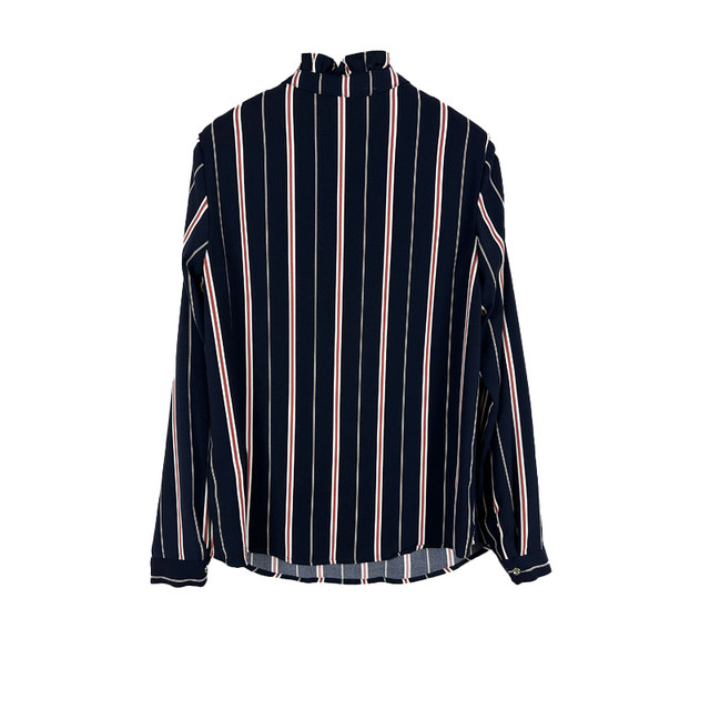 La series counter genuine ladies commuting stand-up collar vertical striped bow long-sleeved shirt for women spring and autumn 70011712