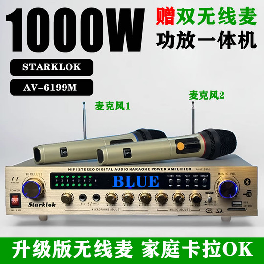 600W大功率AV功放机家用蓝牙专业卡拉OK音响 双无线话筒一体功放