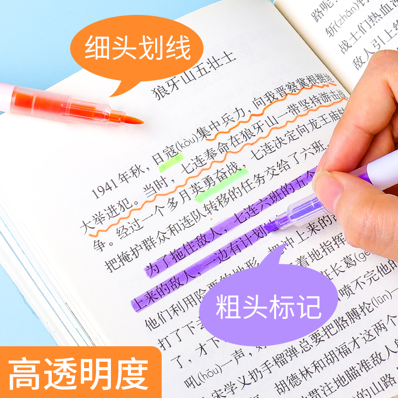 20支荧光笔标记笔强迫症笔淡色系学生用做笔记粗划重点的小神器彩色记号笔抖音同款闪光莹光银光亮色混色套装-图3