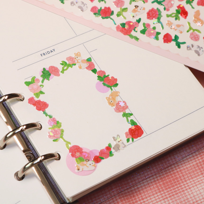 韩国pompomroom可爱镭射全息ins风卡通贴纸手账相片小卡DIY装饰贴 - 图2