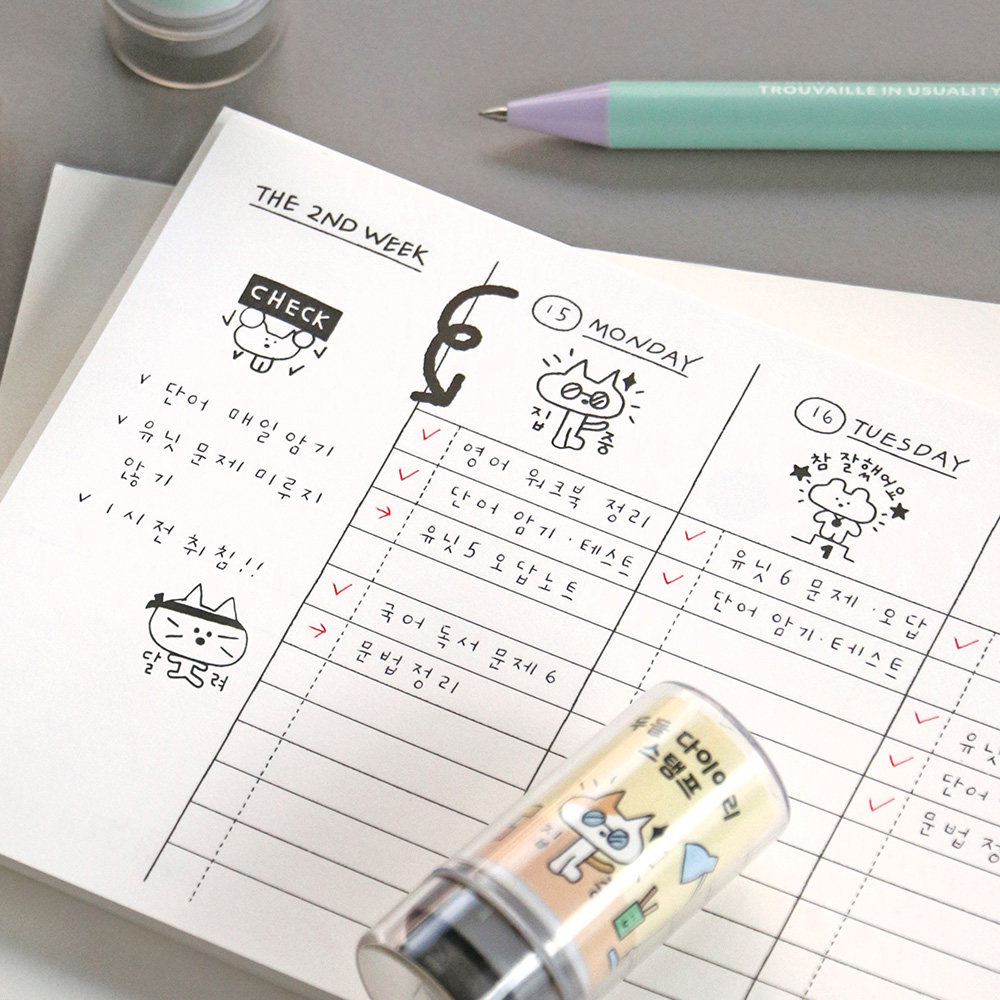 韩国iconic可爱插画猫咪印章手账diy装饰黑色墨水免印泥光敏图章,淘宝优惠券,粉丝福利购,淘宝优惠卷