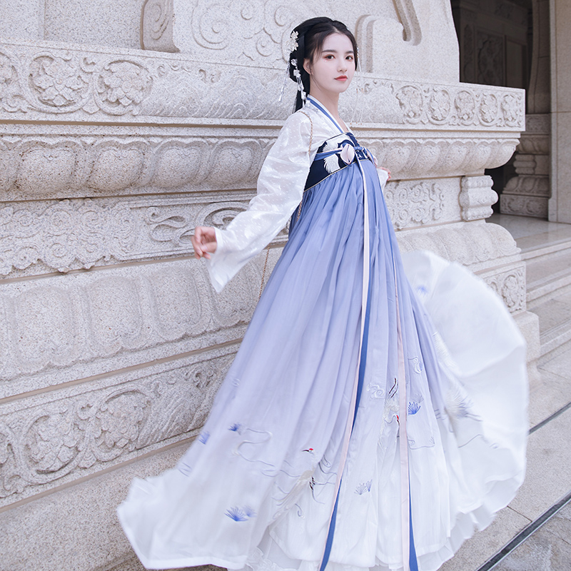 重回汉唐旗舰店重回汉唐鹤夜原创正品汉服齐胸襦裙5米大摆重工刺绣渐变女装夏季0