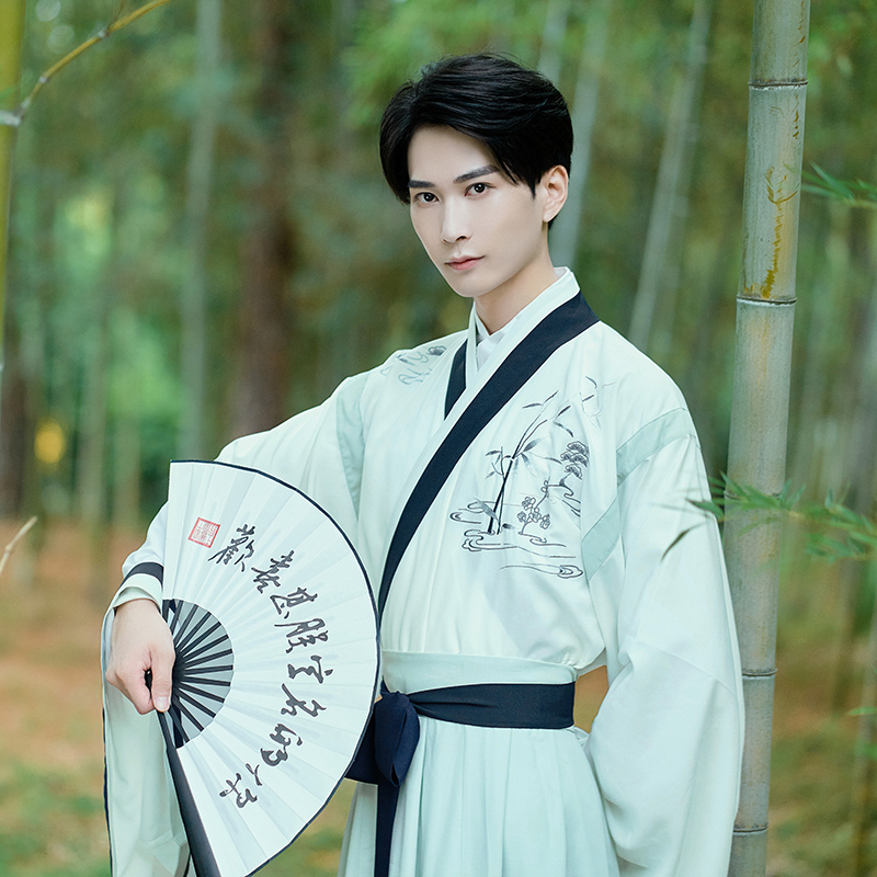 重回汉唐旗舰店重回汉唐若谷原创正品中国风晋制交领汉服男绣花8破交窬裙秋冬季0