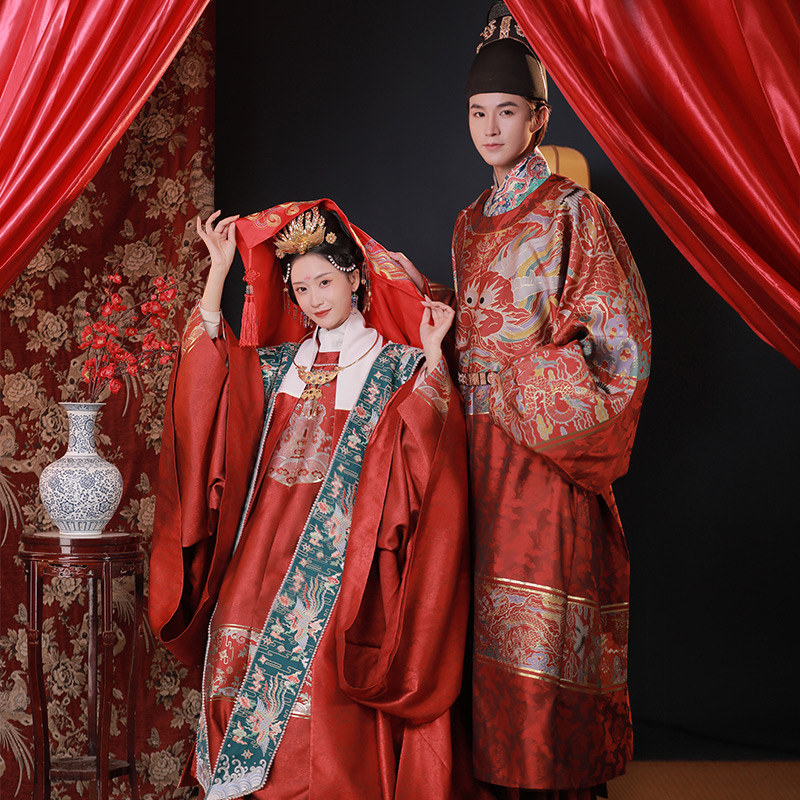 重回汉唐旗舰店【重回汉唐X15周年】金风玉露明制重工刺绣霞帔汉服女款婚服原创0