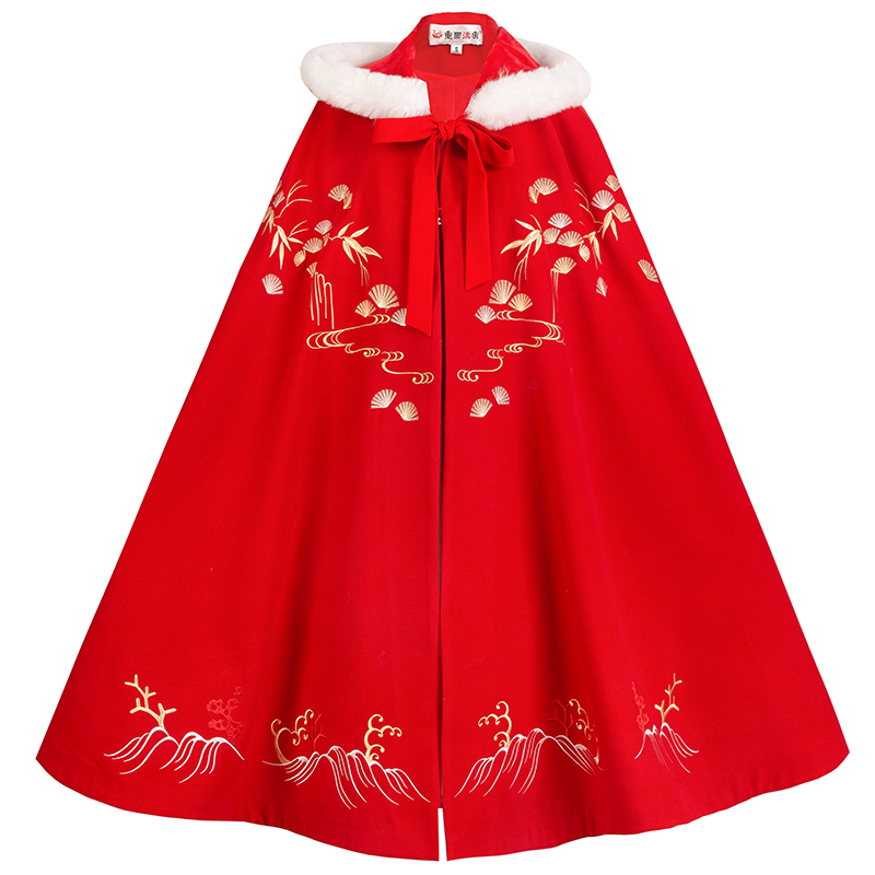 重回汉唐旗舰店重回汉唐朱砂雪原创汉服女装刺绣连帽斗篷长款披风加绒加厚秋冬季3