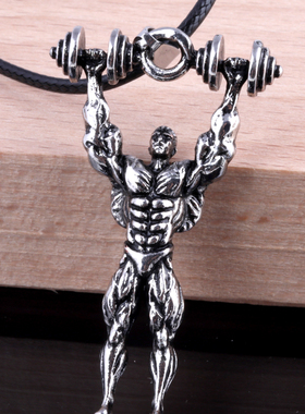 韩版运动杠铃健身肌肉男钛钢吊坠