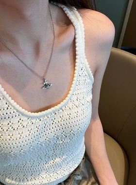 气质项链锁骨链治愈橄榄绿色粉色珐琅星球吊坠短款23春夏新款颈链