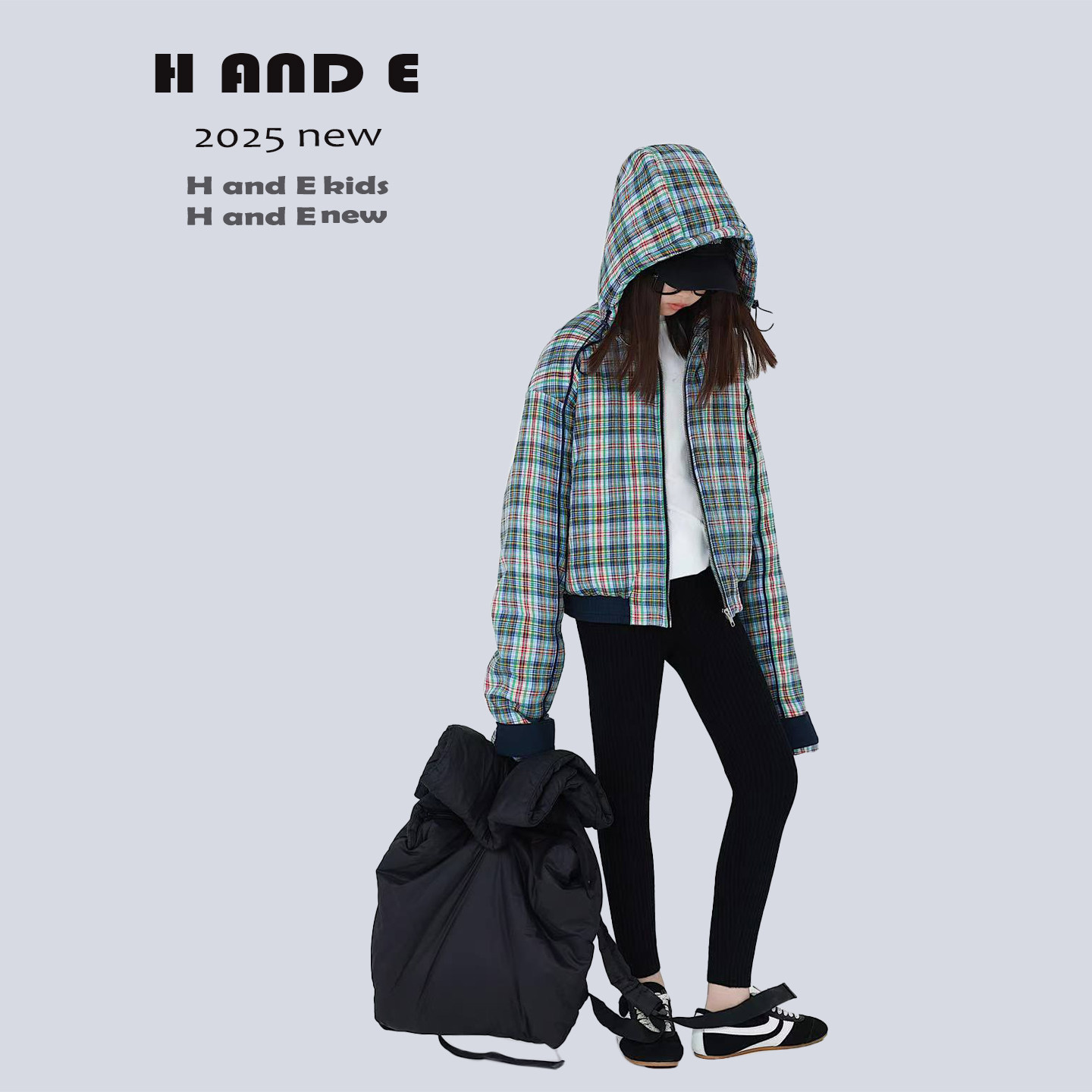 H AND E 原创童装25冬季保暖蓝橘格子连帽飞行员夹克棉服外套女童,淘宝优惠券,粉丝福利购,淘宝优惠卷