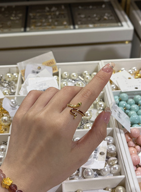 酒红色滴油蛇形锆石可调节开口不掉色戒指女小众高级轻奢食指戒