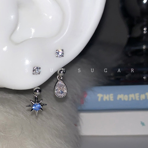 八星芒水滴锆石耳骨环U形马蹄环钛钢十字架蝴蝶耳骨钉养耳洞耳环 - 图1