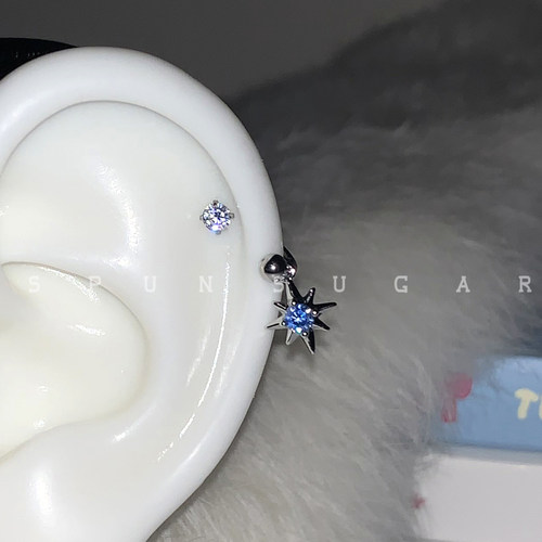 八星芒水滴锆石耳骨环U形马蹄环钛钢十字架蝴蝶耳骨钉养耳洞耳环 - 图2