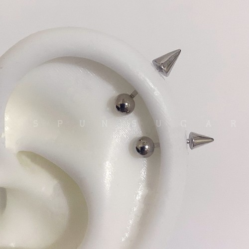 圆球锥形铆钉小恶魔耳骨钉s925纯银尖头朋克风拧螺丝耳廓钉软骨钉 - 图2
