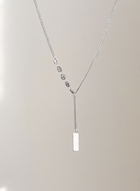 银色流苏方形吊坠项链女