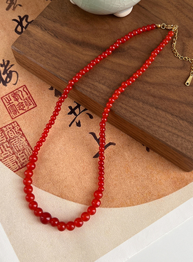 复古红色串珠项链高级感