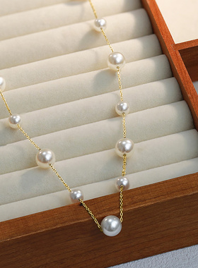 法式珍珠款925银项链女士高级感轻奢小众长款锁骨链气质颈链配饰
