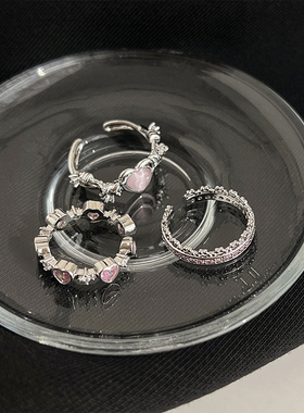 小众设计粉色爱心戒指女开口可调