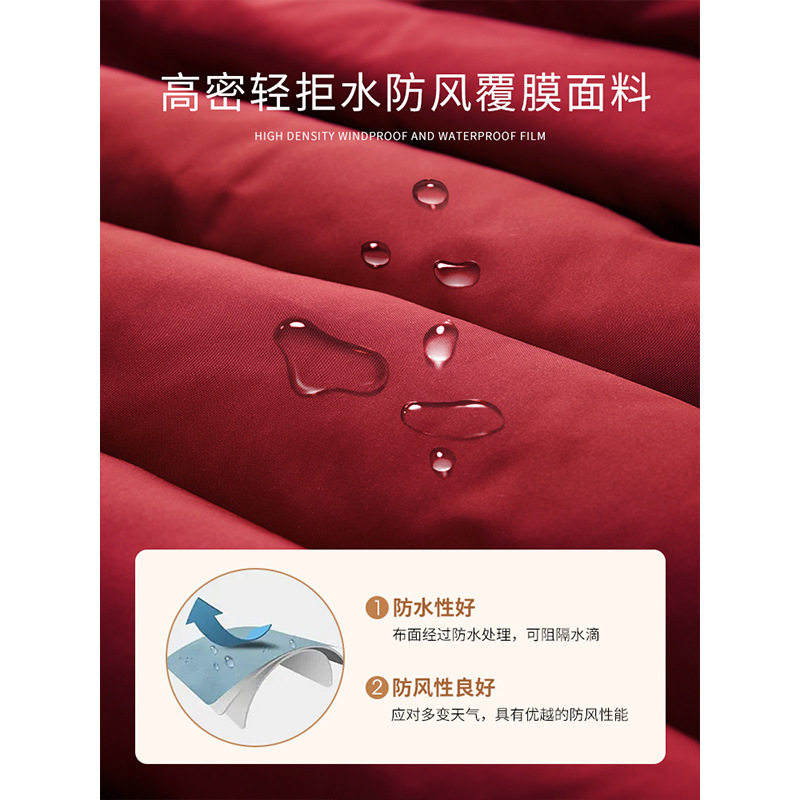 熙世界新年红色羽绒棉服女士中长款冬新款仿兔毛翻领保暖棉衣外套