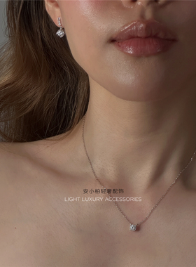 安小柏 S925银 赵思露同款小巧鼻屎钻莫桑石项链单钻锁骨链闪闪女