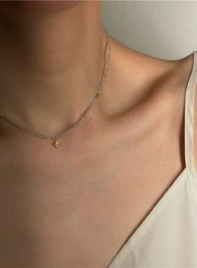 安小柏◆ 欧美高级感小众设计度假串珠月光石星星锁骨链简约项链