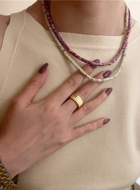 多色天然串珠项链欧美叠戴