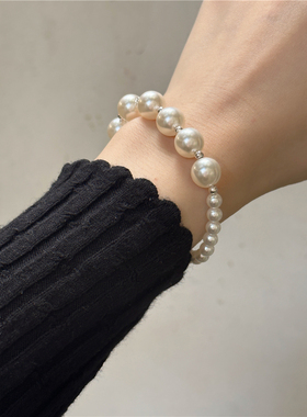 安小柏◆韩国小众925纯银拼珍珠手链 轻奢小众精致复古清冷风手链