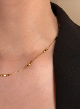 安小柏◆chao美得！法式极简轻奢闪闪金色小方糖间隔珠锁骨链项链