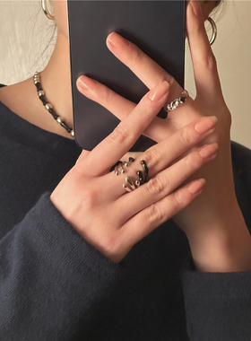 安小柏◆韩国小众设计感通体925纯银火柴头个性自由组合戒指开口