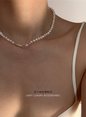 安小柏 天然淡水巴洛克珍珠通体s925纯银韩国轻奢锁骨链项链女ins
