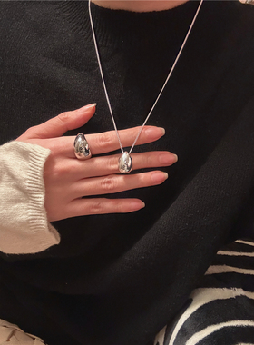 日韩加宽光面戒指项链925纯银