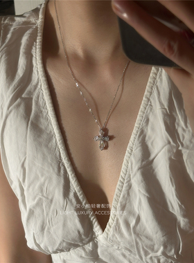 安小柏 通体s925纯银项链高级感小众轻奢通透水晶十字架锁骨链女