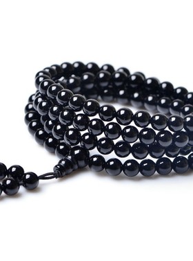 天然黑玛瑙108粒手链多圈108颗